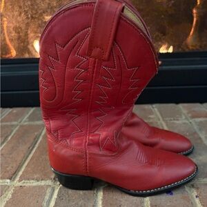 Vintage Red Leather Western Cowboy Boots